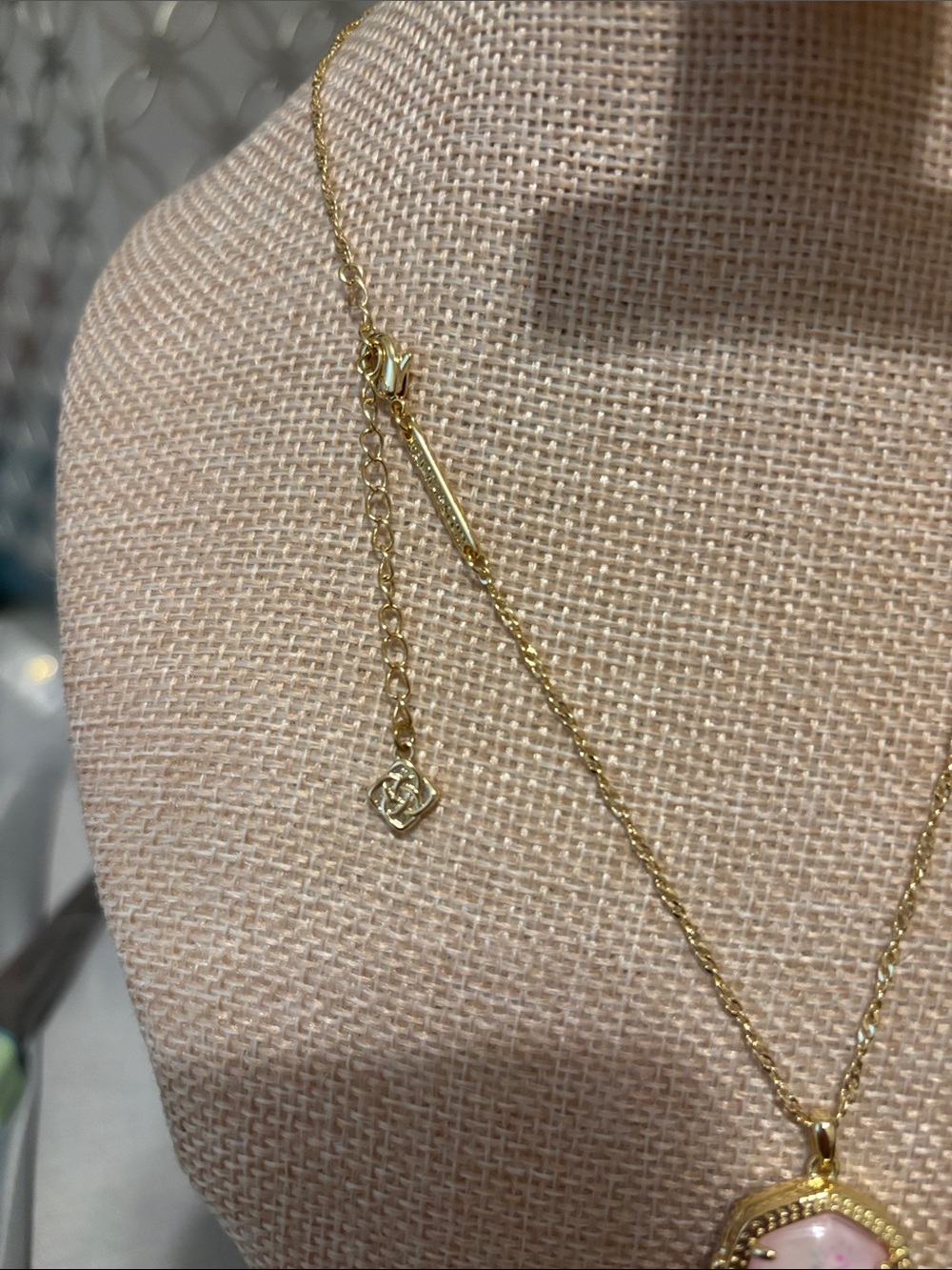 Gold Pink Stone Pendant Necklace - Picture 2 of 2